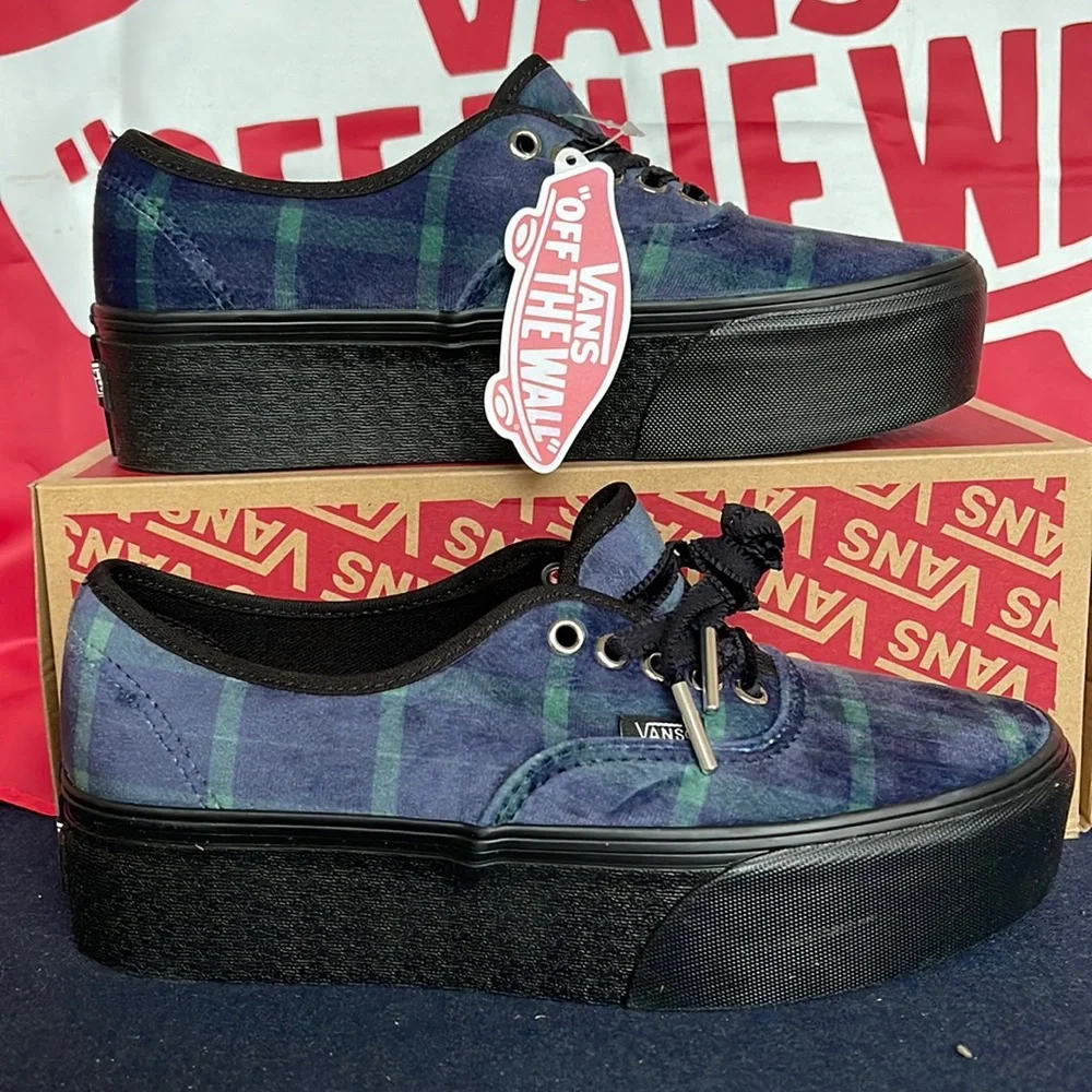 Vans Authentic Stacked Velvet Plaid Green/Black VNOA5KXX203 WMNS Platforms